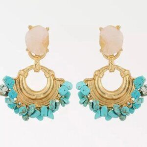 Zara Turquoise Beaded Druzy Hoop Earrings